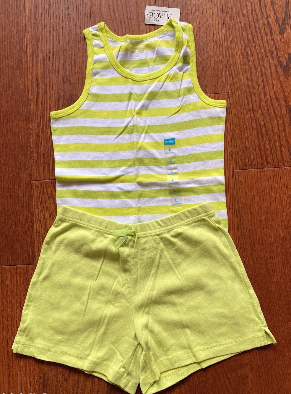 NWT The Children’s Place Girl’s L Green Striped Tank Top + Gymboree Sz 12 Shorts